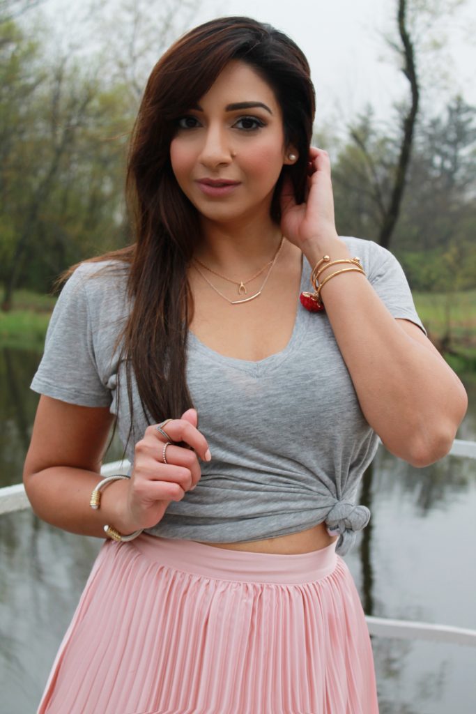 Pink Maxi Skirt with Knotted Tee