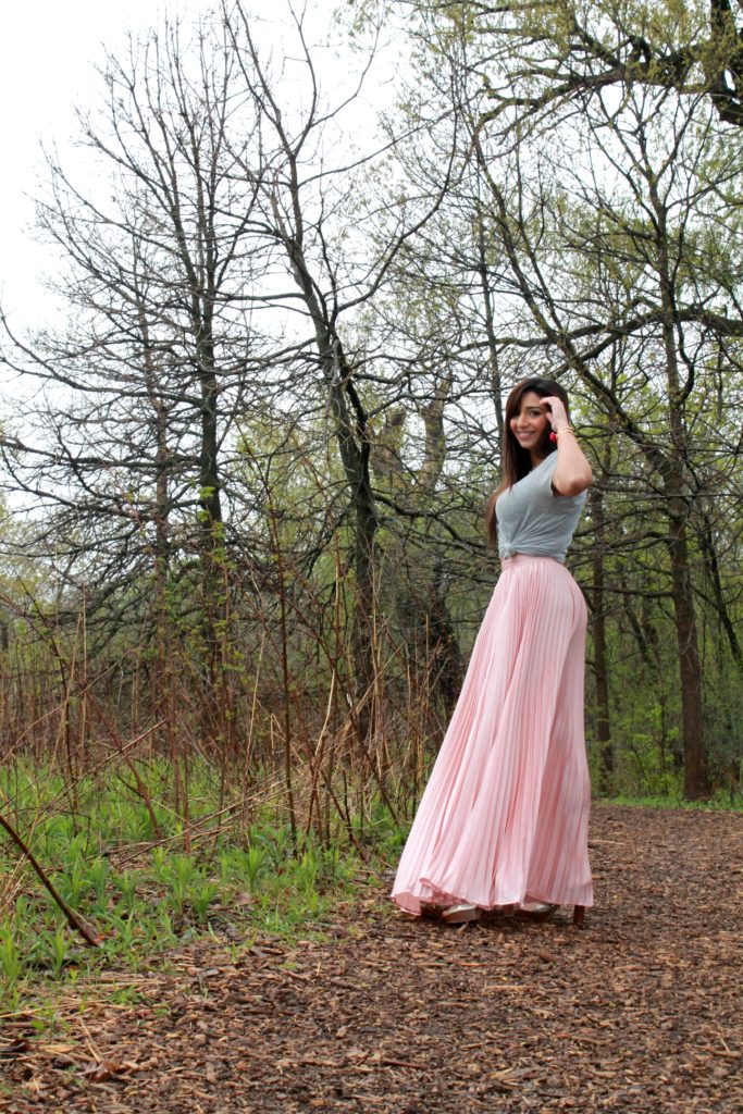 Pink Maxi skirt Chicago Blogger
