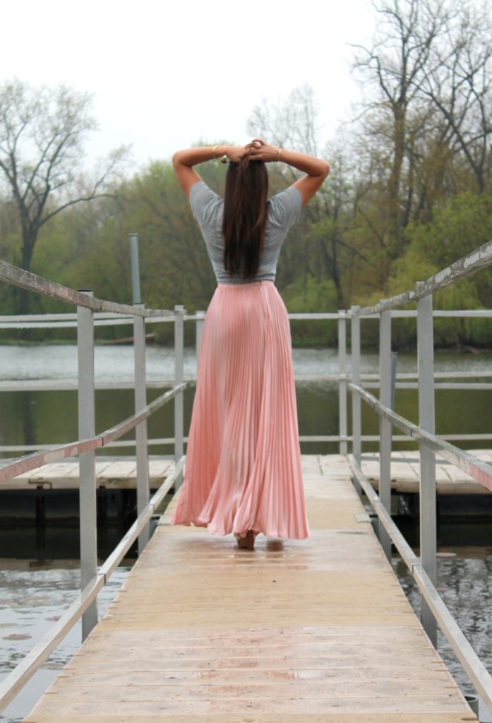 Pink Maxi Skirt with tshirt